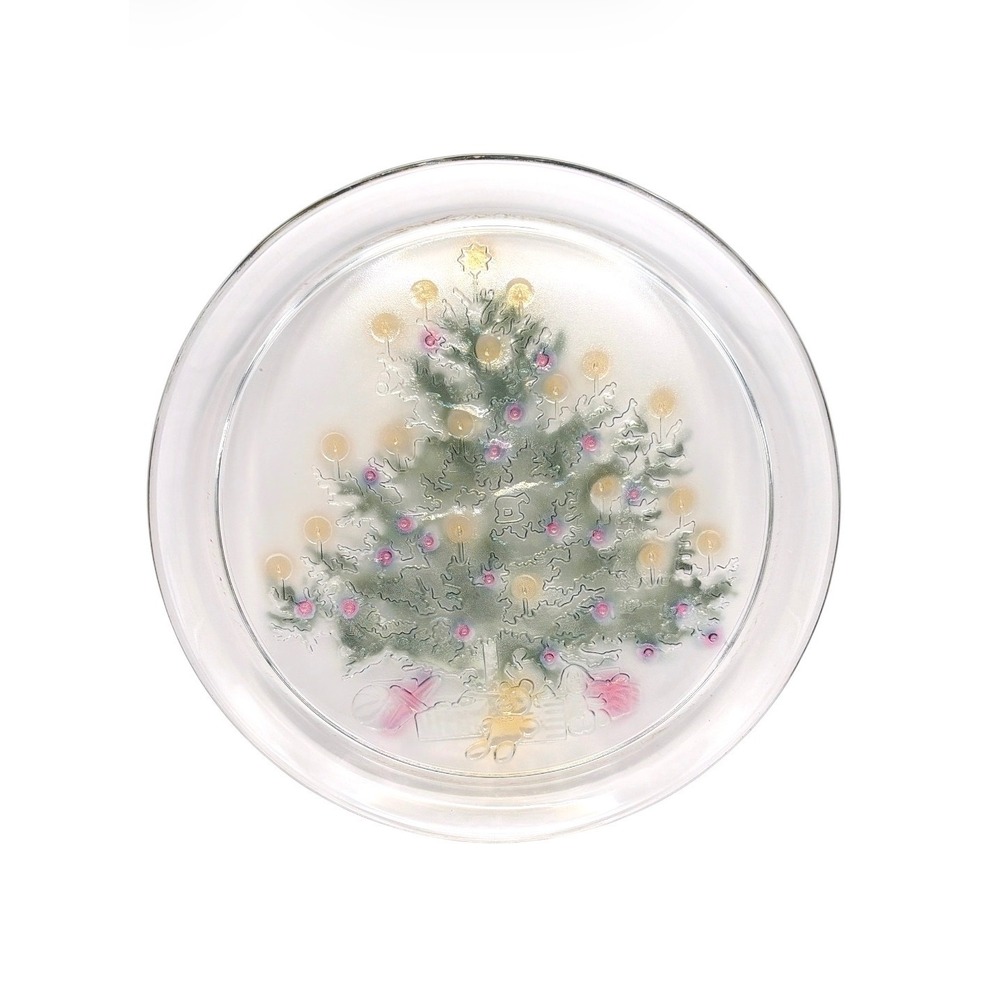Vintage Indiana Glass Rainbow Mist 13" Christmas Tree Frosted Platter Tray & Box